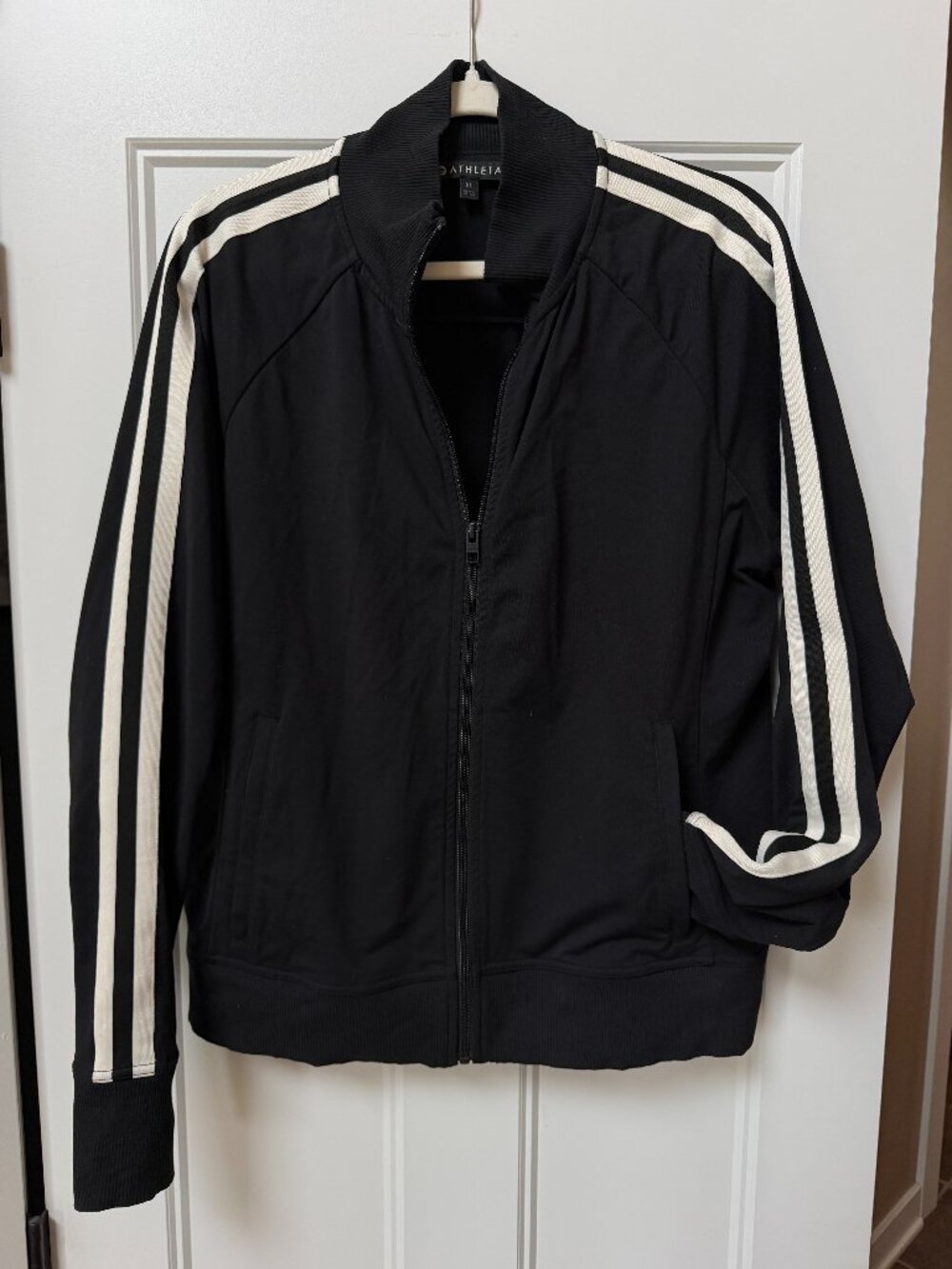 Athleta Full Zip Track Jacket size XL black with white stripes